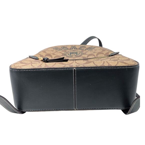 Coach Signature Canvas Backpack Brown Green Varsity Logo Zip Bag Leather Trim - Picture 5 of 6